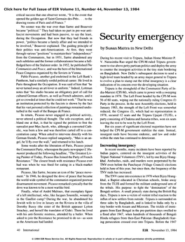 Security Emergency in India's Tripura