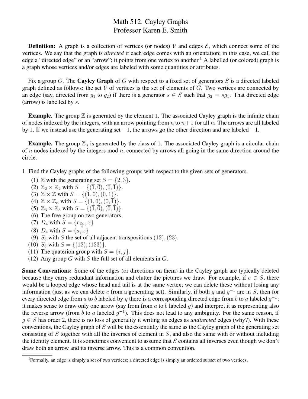 Cayley Graphs Professor Karen E