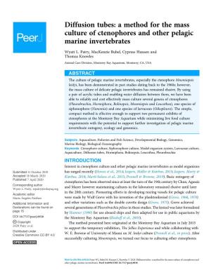 Diffusion Tubes: a Method for the Mass Culture of Ctenophores and Other Pelagic Marine Invertebrates