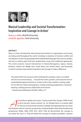 Musical Leadership and Societal Transformation: Inspiration and Courage in Action1 Nancy J