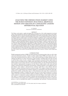 Analysing the Chinese Stock Market Using the Hurst Exponent, Fractional Brownian Motion and Variants of a Stochastic Logistic Differential Equation