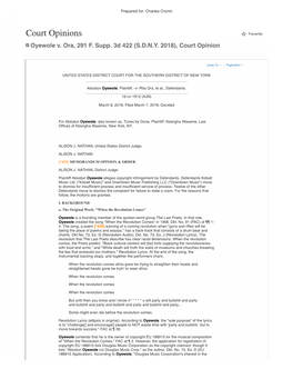 Oyewole V. Ora, 291 F. Supp. 3D 422 (S.D.N.Y. 2018), Court Opinion