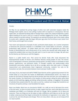 Statement by PHIMC President and CEO Karen A. Reitan