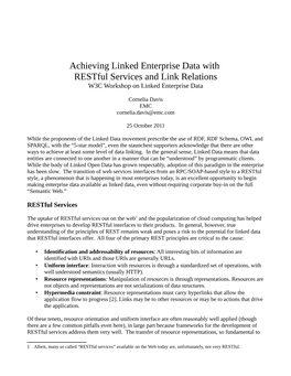 Achieving Linked Enterprise Data with Restful Services and Link Relations W3C Workshop on Linked Enterprise Data