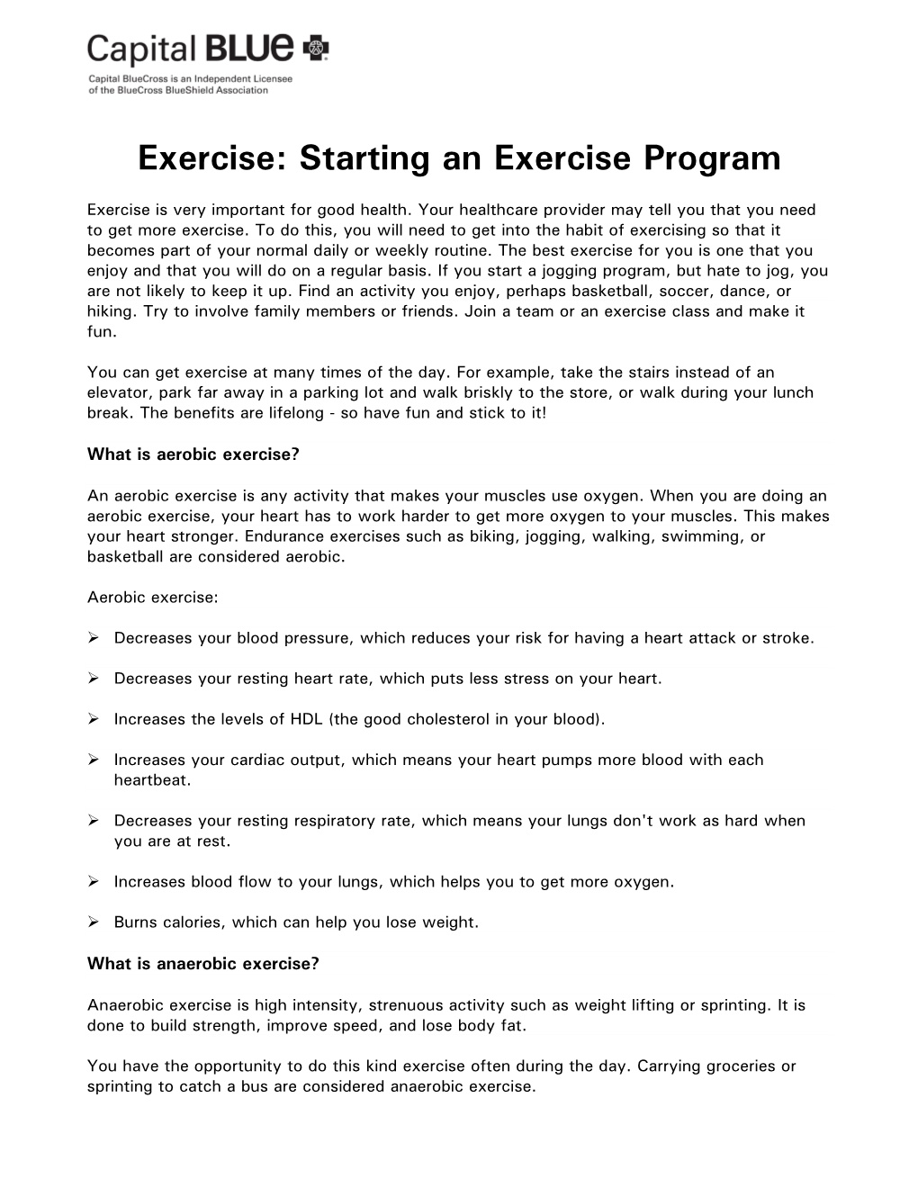 Exercise: Starting an Exercise Program Tip Sheet