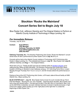 Stockton 'Rocks the Mainland' Concert Series Set to Begin July 18