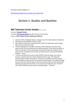 Section 1: Studios and Backlots