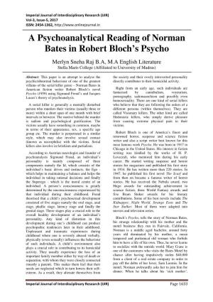 A Psychoanalytical Reading of Norman Bates in Robert Bloch's