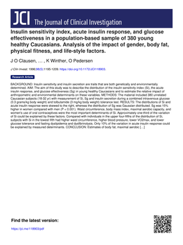Insulin Sensitivity Index, Acute Insulin Response, and Glucose Effectiveness in a Population-Based Sample of 380 Young Healthy Caucasians