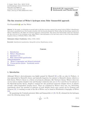 The Fine Structure of Weber's Hydrogen Atom: Bohr–Sommerfeld Approach