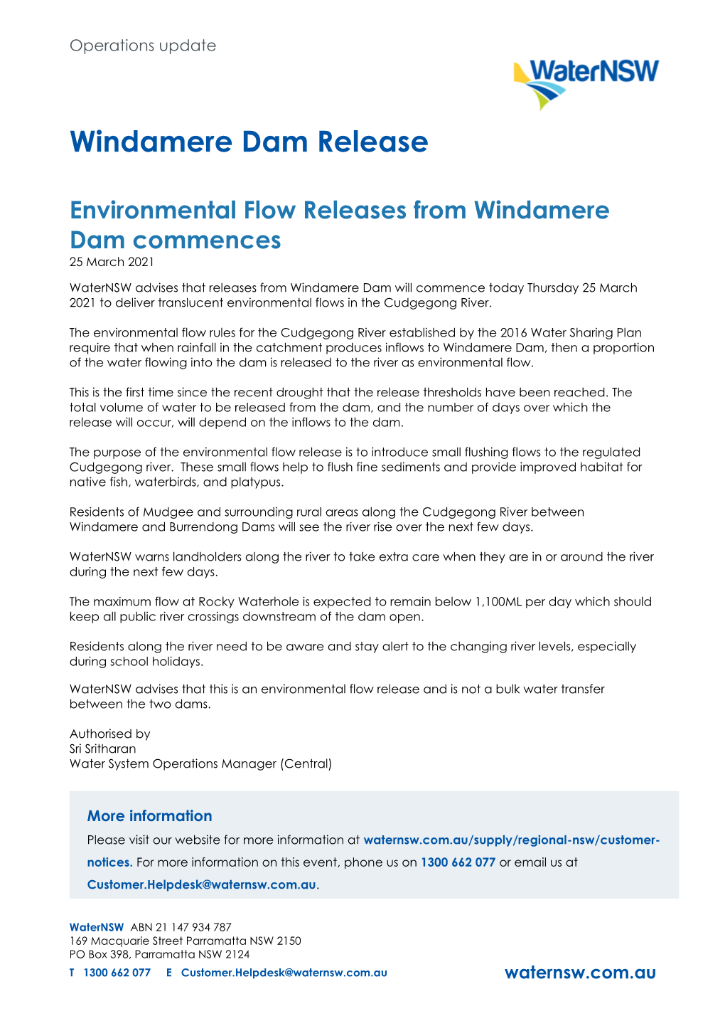 Windamere Dam Release