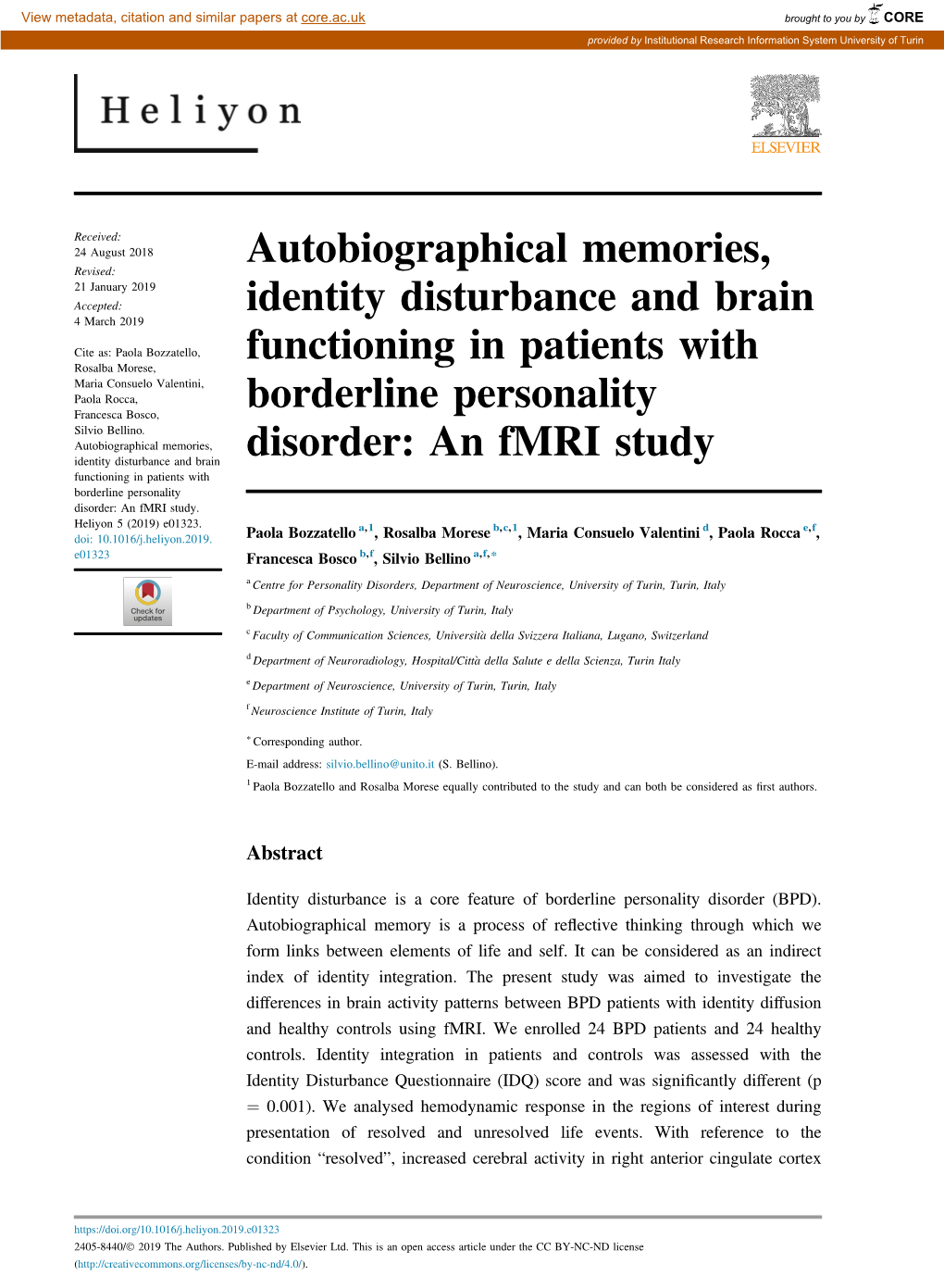 Autobiographical Memories, Identity Disturbance and Brain Functioning in Patients with Borderline Personality Disorder