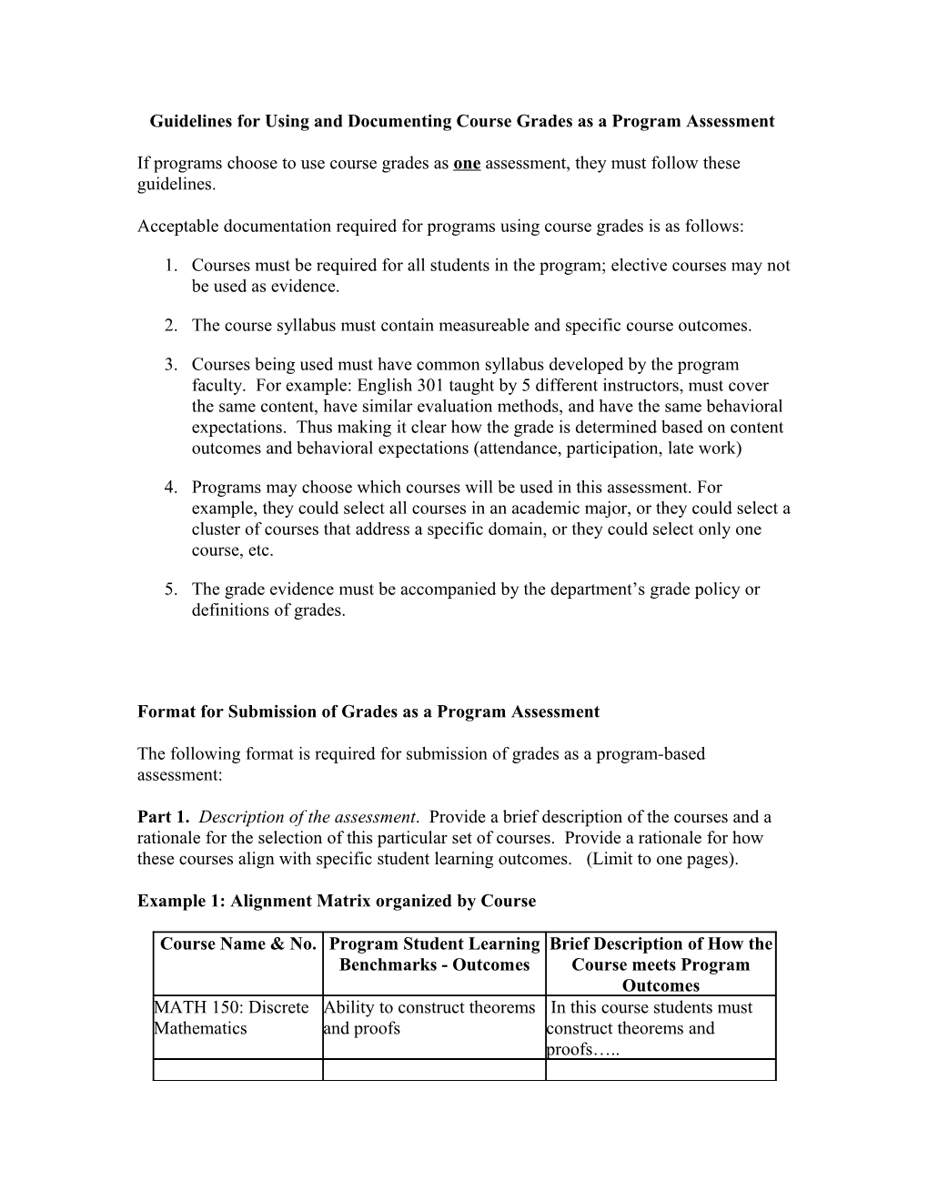 Guidelines for Using and Documenting Course Grades As an Assessment