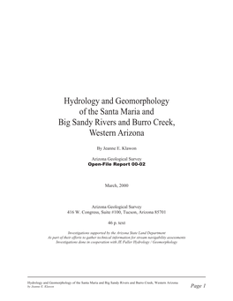 Hydrology and Geomorphology of the Santa Maria and Big Sandy Rivers and Burro Creek, Western Arizona