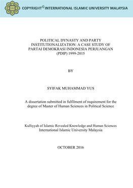 Political Dynasty and Party Institutionalization: a Case Study of Partai Demokrasi Indonesia Perjuangan (Pdip) 1999-2015