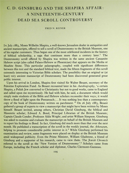 Cd Ginsburg and the Shapira Affair a Nineteenth-Century Dead Sea Scroll