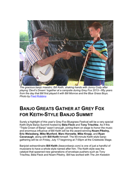 Banjo Greats Gather at Grey Fox for Keith-Style Banjo Summit