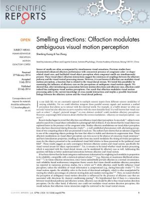 Olfaction Modulates Ambiguous Visual Motion Perception