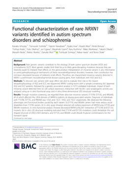 Functional Characterization of Rare NRXN1 Variants Identified in Autism