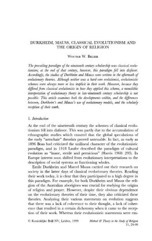 Durkheim, Mauss, Classical Evolutionism and the Origin of Religion
