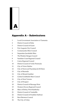 Appendix a – Submissions