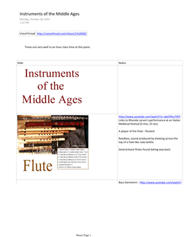 Instruments of the Middle Ages Monday, October 18, 2010 1:22 PM