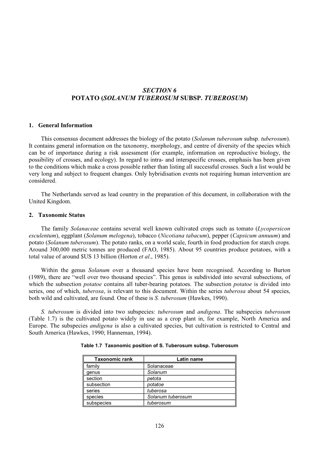 Section 6 Potato (Solanum Tuberosum Subsp