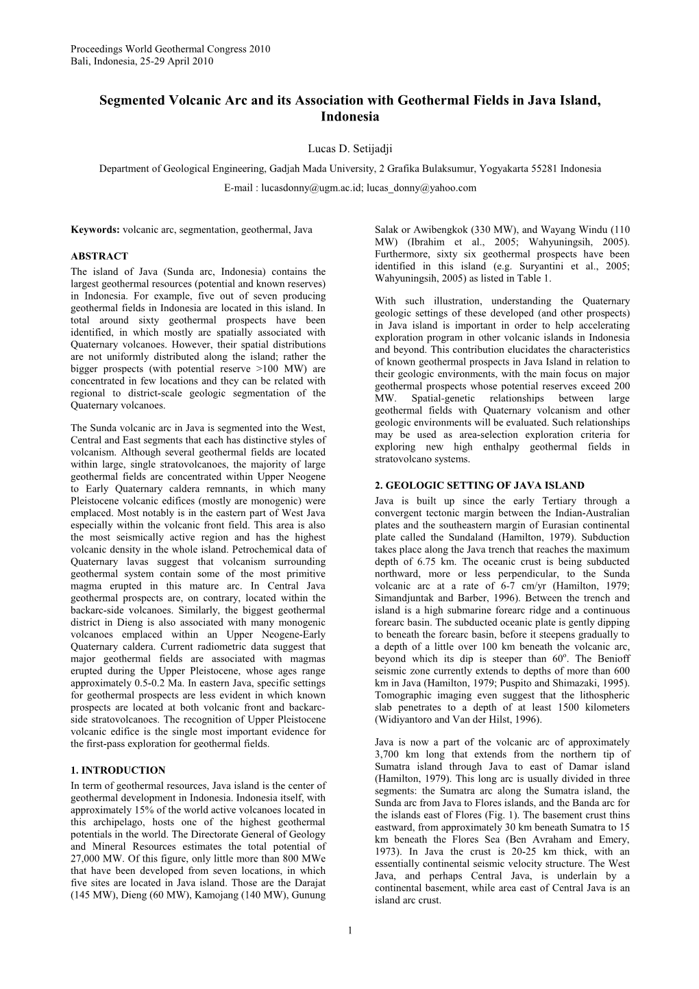 Segmented Volcanic Arc and Its Association with Geothermal Fields in Java Island, Indonesia