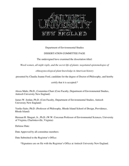 Department of Environmental Studies DISSERTATION COMMITTEE