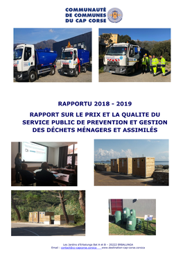 Rapportu 2018 - 2019 Rapport Sur Le Prix Et La Qualite Du Service Public De Prevention Et Gestion Des Déchets Ménagers Et Assimilés
