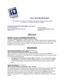Investigation Discovery's May 2014 Programming Highlights