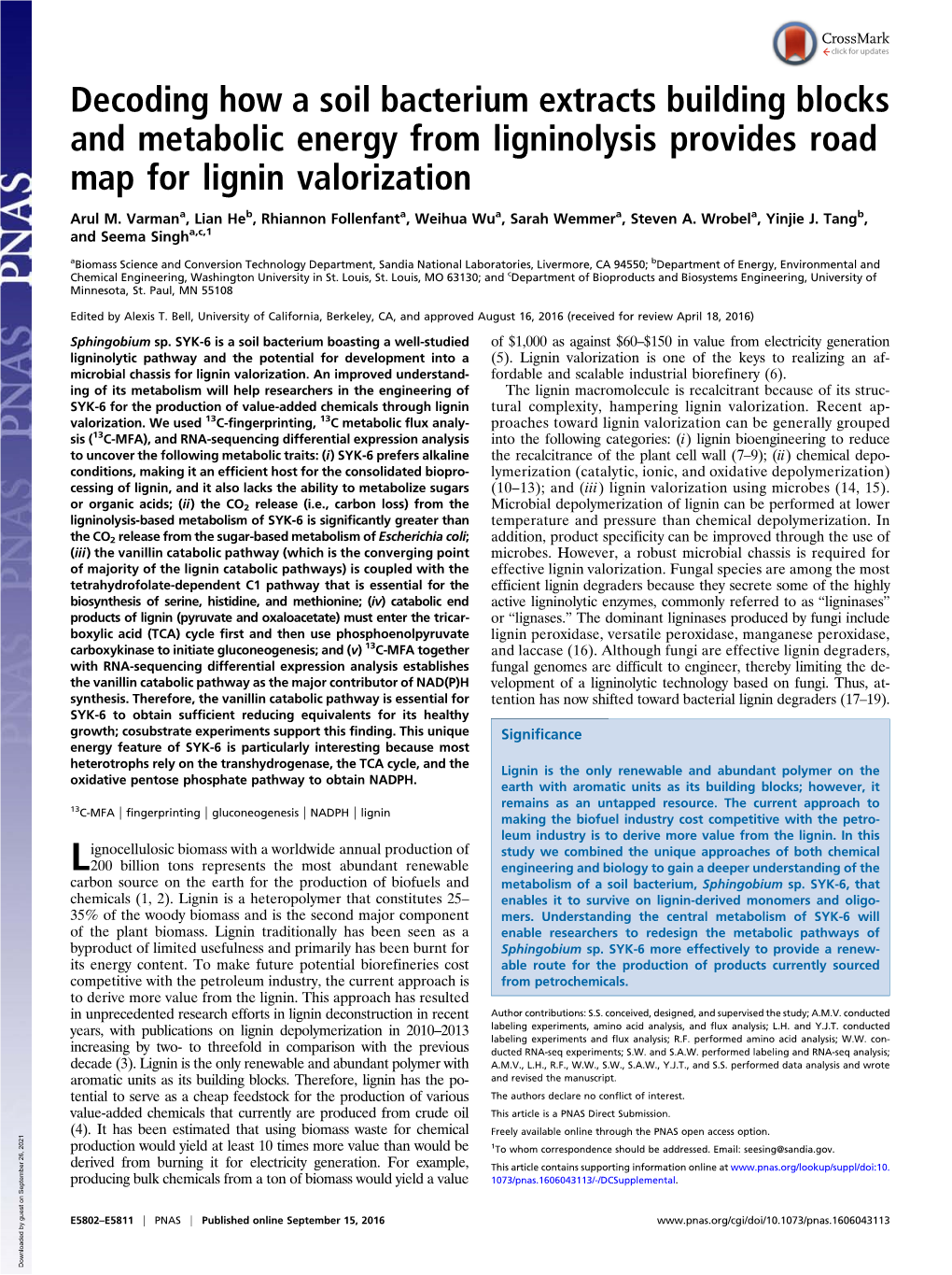 Decoding How a Soil Bacterium Extracts Building Blocks and Metabolic Energy from Ligninolysis Provides Road Map for Lignin Valorization