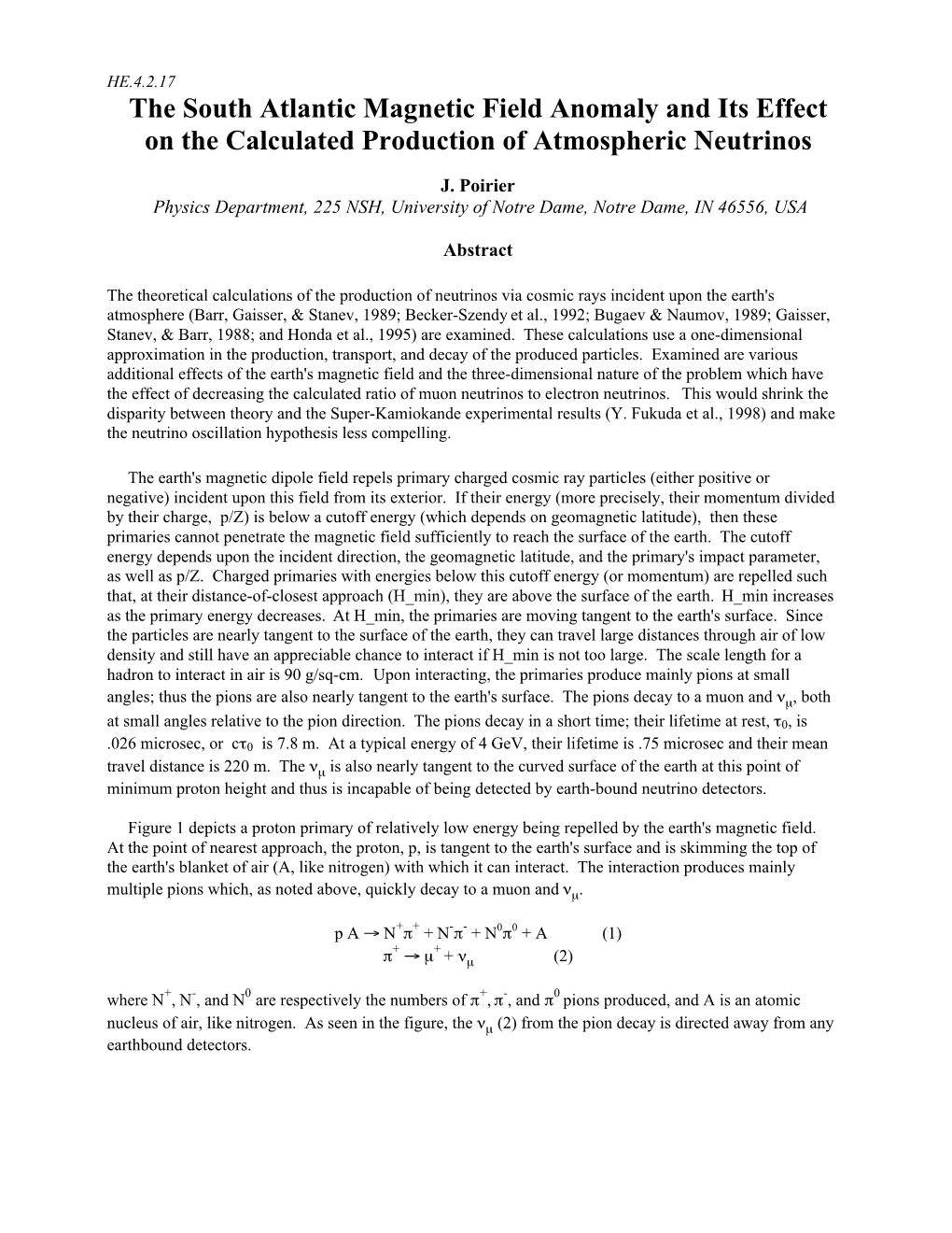 The South Atlantic Magnetic Field Anomaly and Its Effect on the Calculated Production of Atmospheric Neutrinos