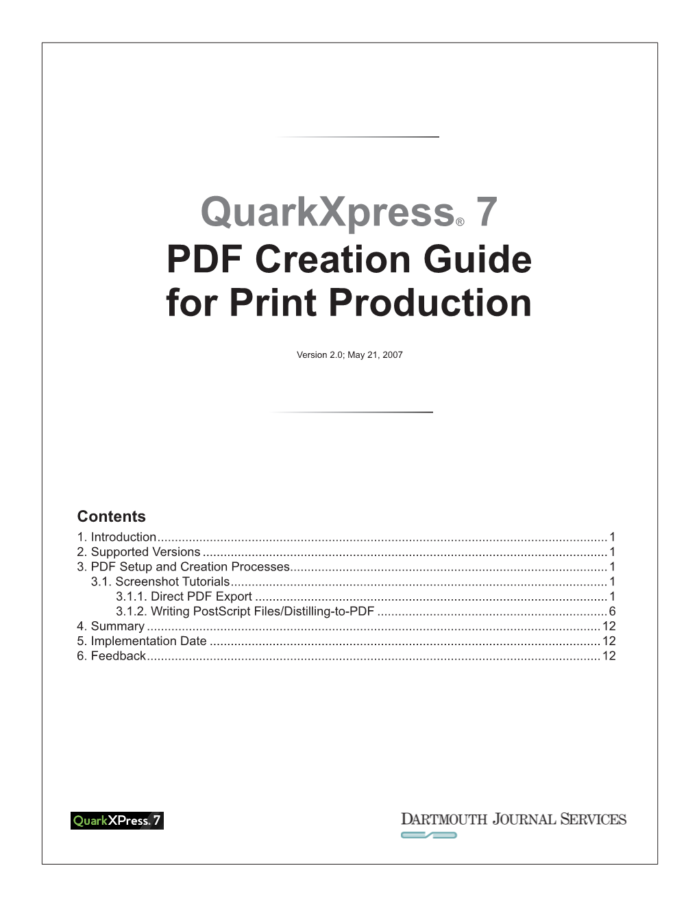Quarkxpress® 7 PDF Creation Guide for Print Production