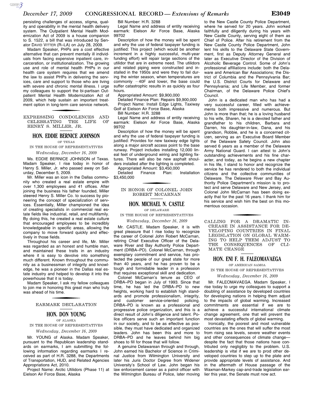 CONGRESSIONAL RECORD— Extensions of Remarks E3049 HON