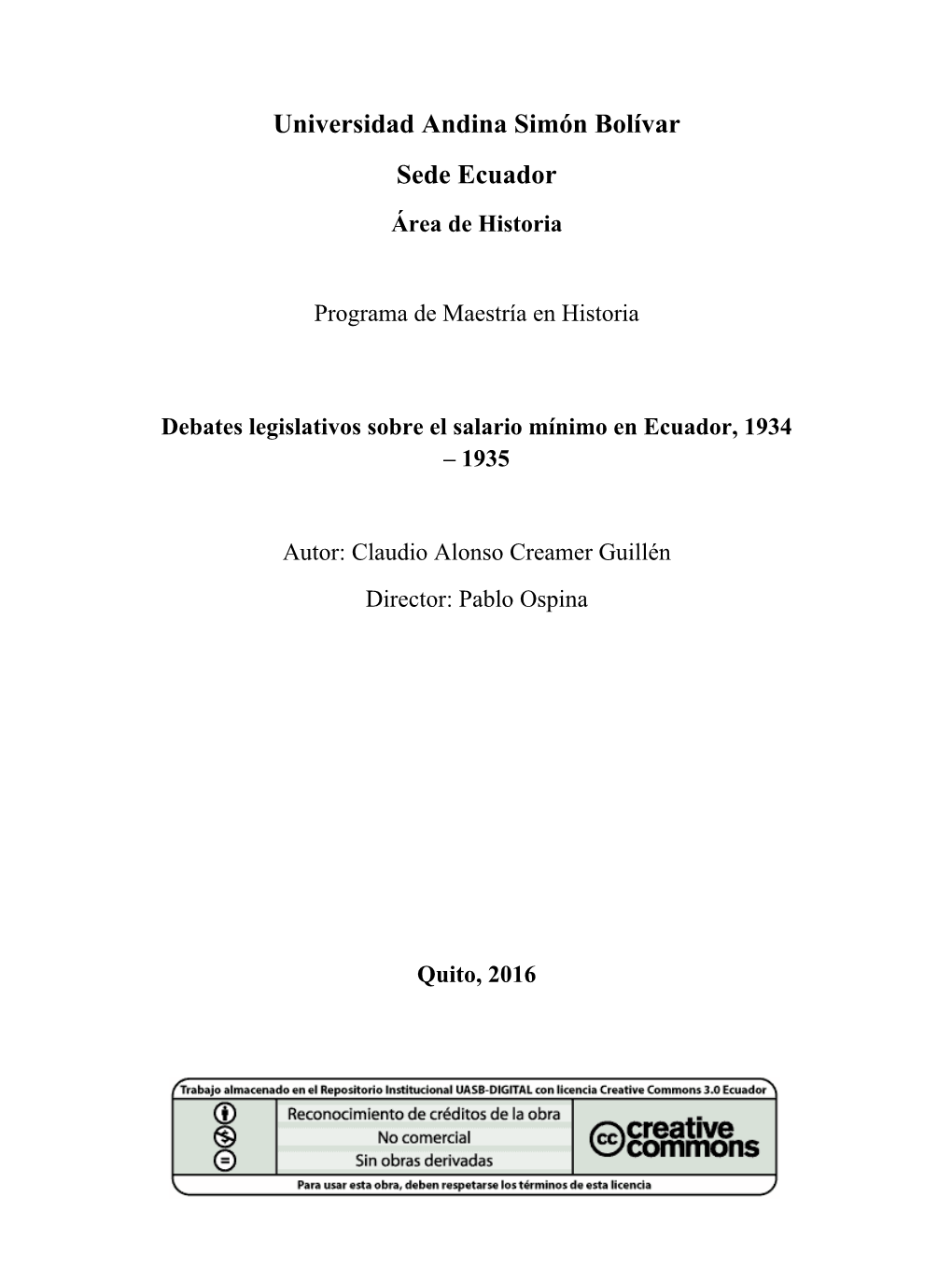 Debates Legislativos Sobre El Salario Mínimo En Ecuador, 1934 – 1935