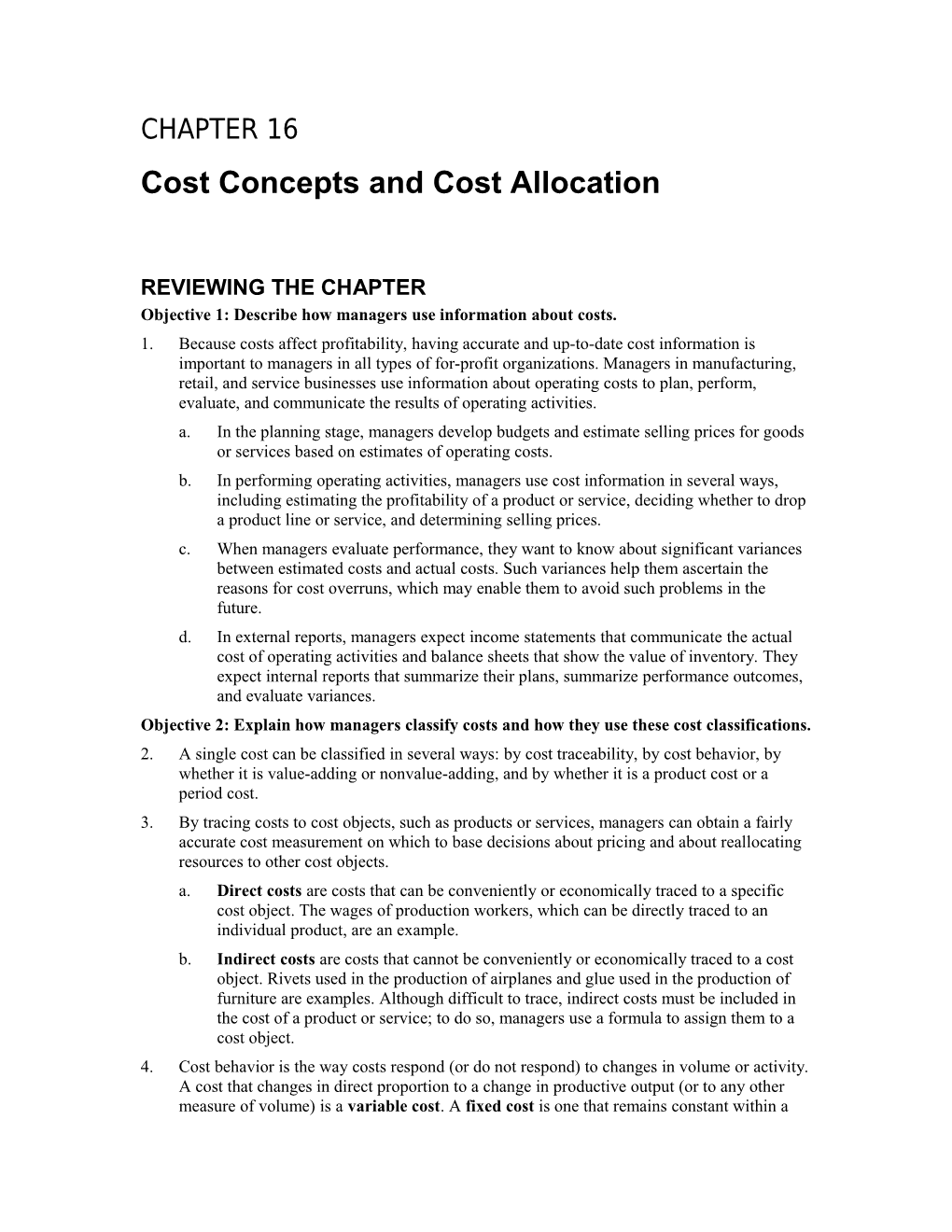 Cost Concepts and Cost Allocation