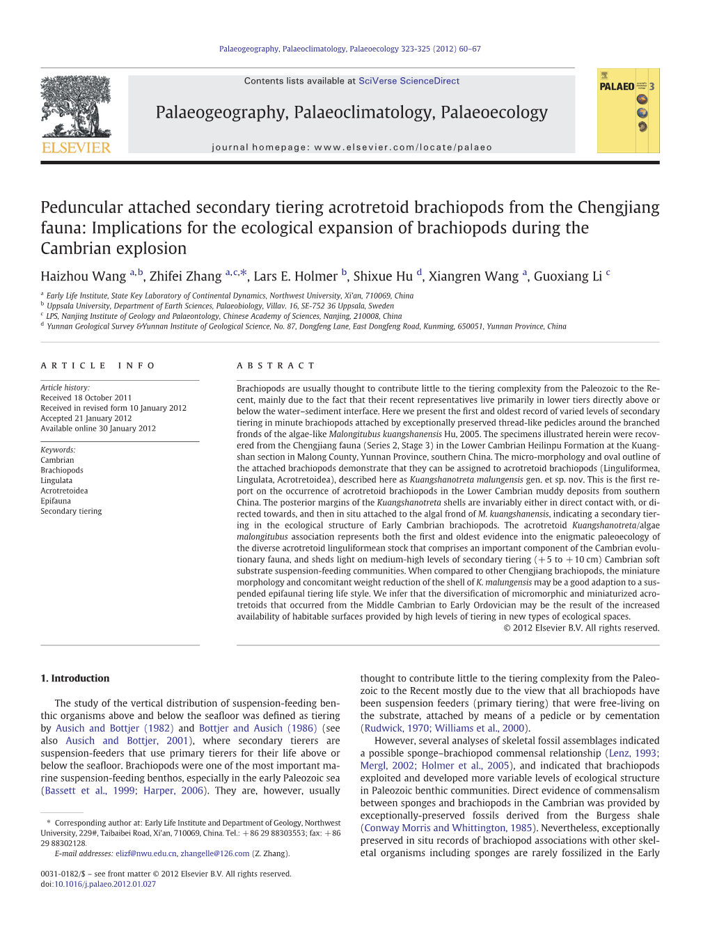 Peduncular Attached Secondary Tiering Acrotretoid Brachiopods From