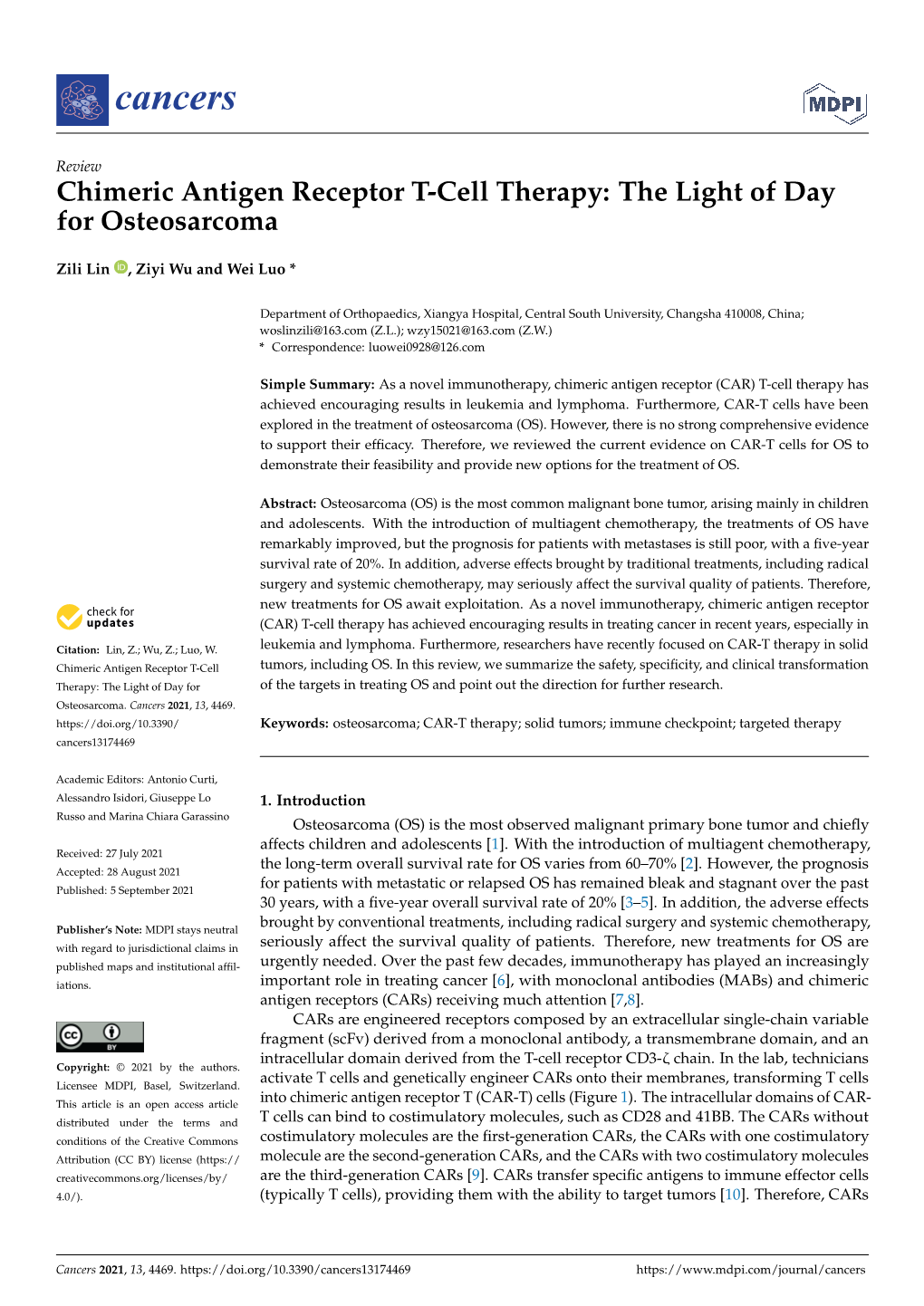 Chimeric Antigen Receptor T-Cell Therapy: the Light of Day for Osteosarcoma