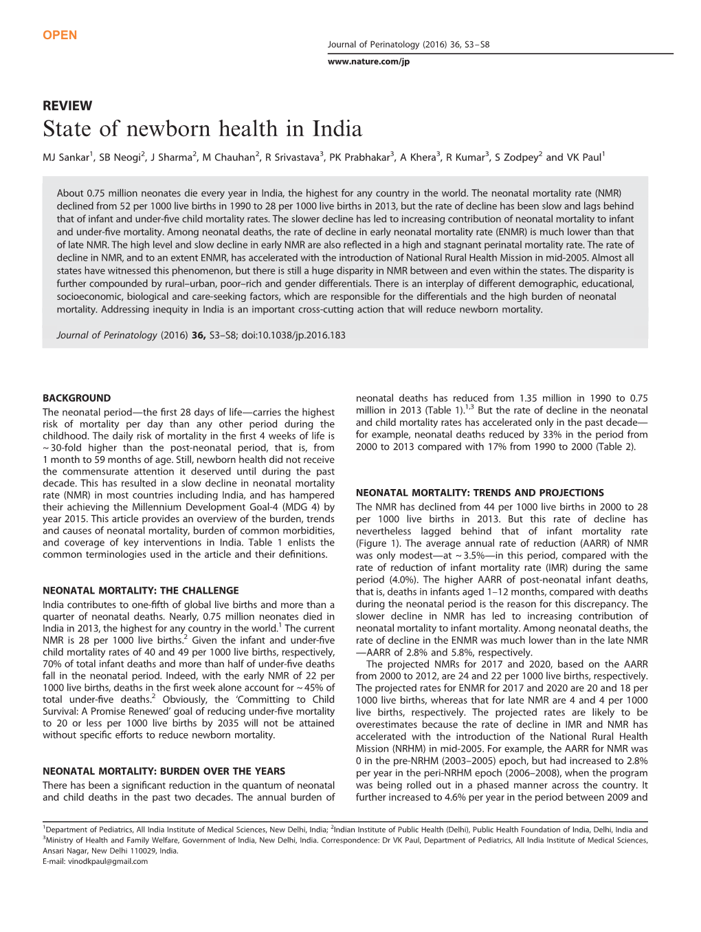 State of Newborn Health in India