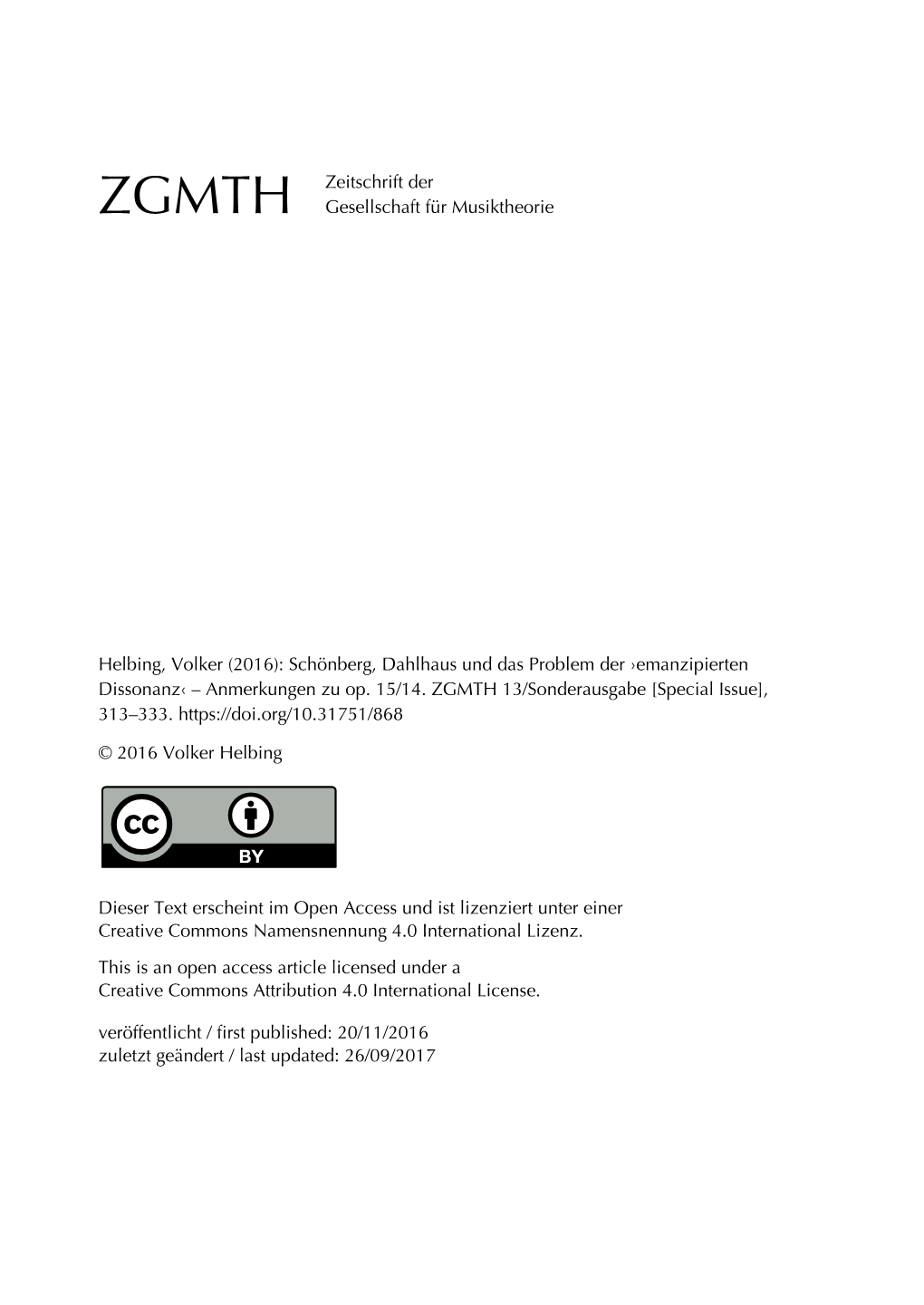 Helbing, Volker (2016): Schönberg, Dahlhaus Und Das Problem Der ›Emanzipierten Dissonanz‹ – Anmerkungen Zu Op