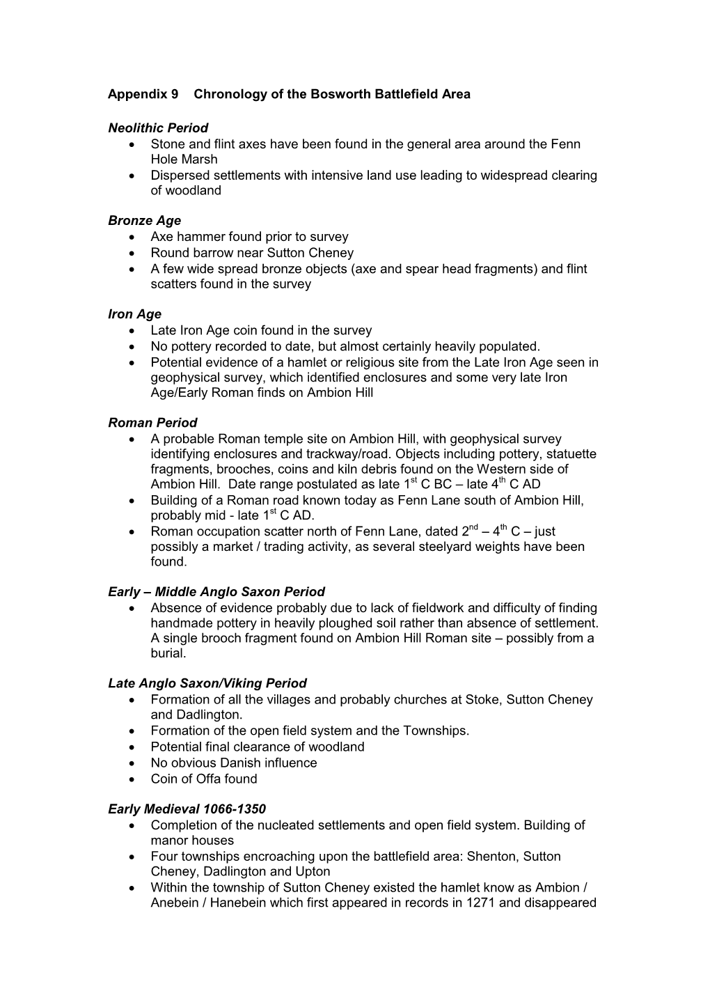 Appendix 9 Chronology of the Bosworth Battlefield Area Neolithic