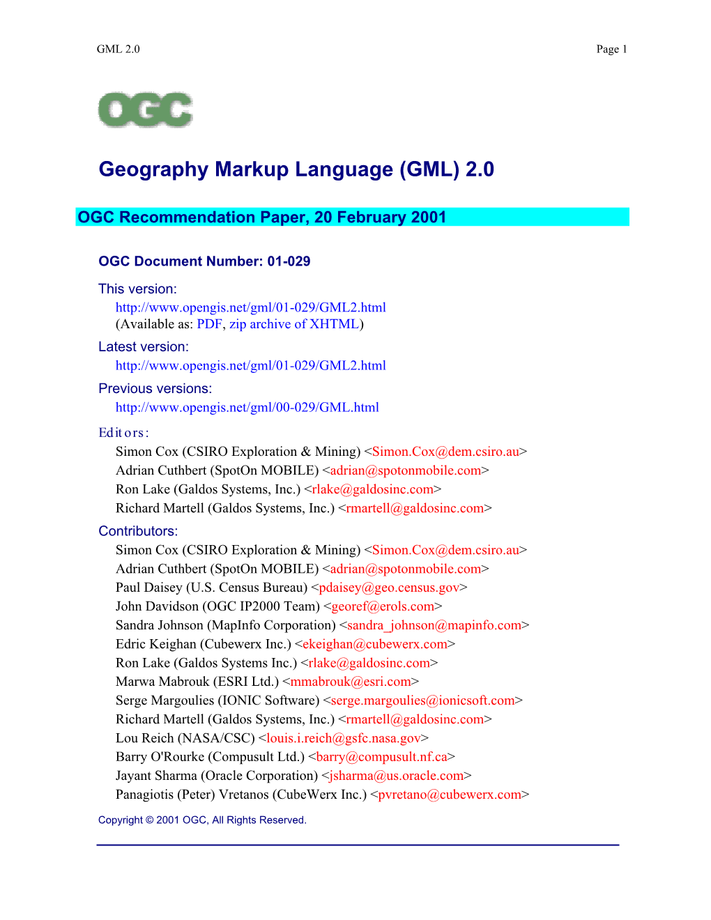 Geography Markup Language (GML) 2.0