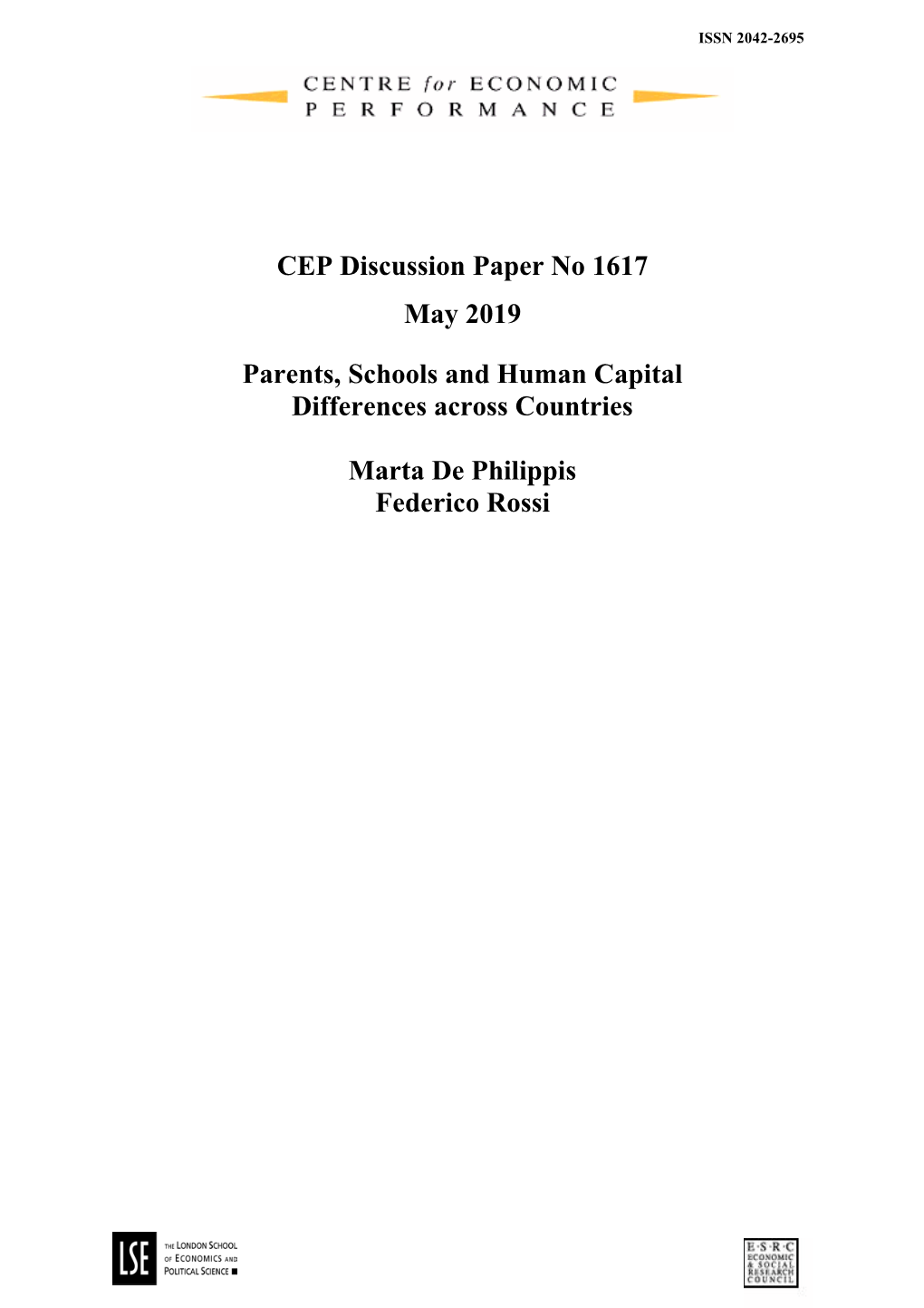 CEP Discussion Paper No 1617 May 2019 Parents, Schools and Human