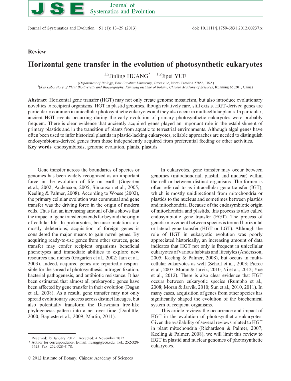 Horizontal Gene Transfer in the Evolution of Photosynthetic Eukaryotes