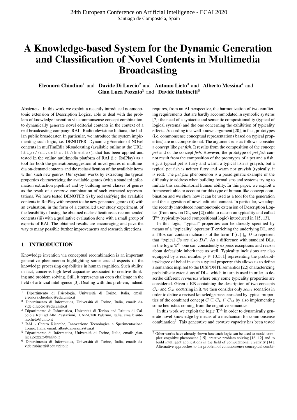 A Knowledge-Based System for the Dynamic Generation and Classiﬁcation of Novel Contents in Multimedia Broadcasting