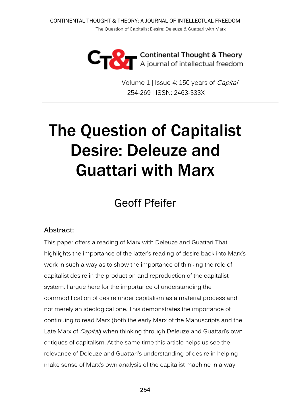 The Question of Capitalist Desire: Deleuze and Guattari with Marx