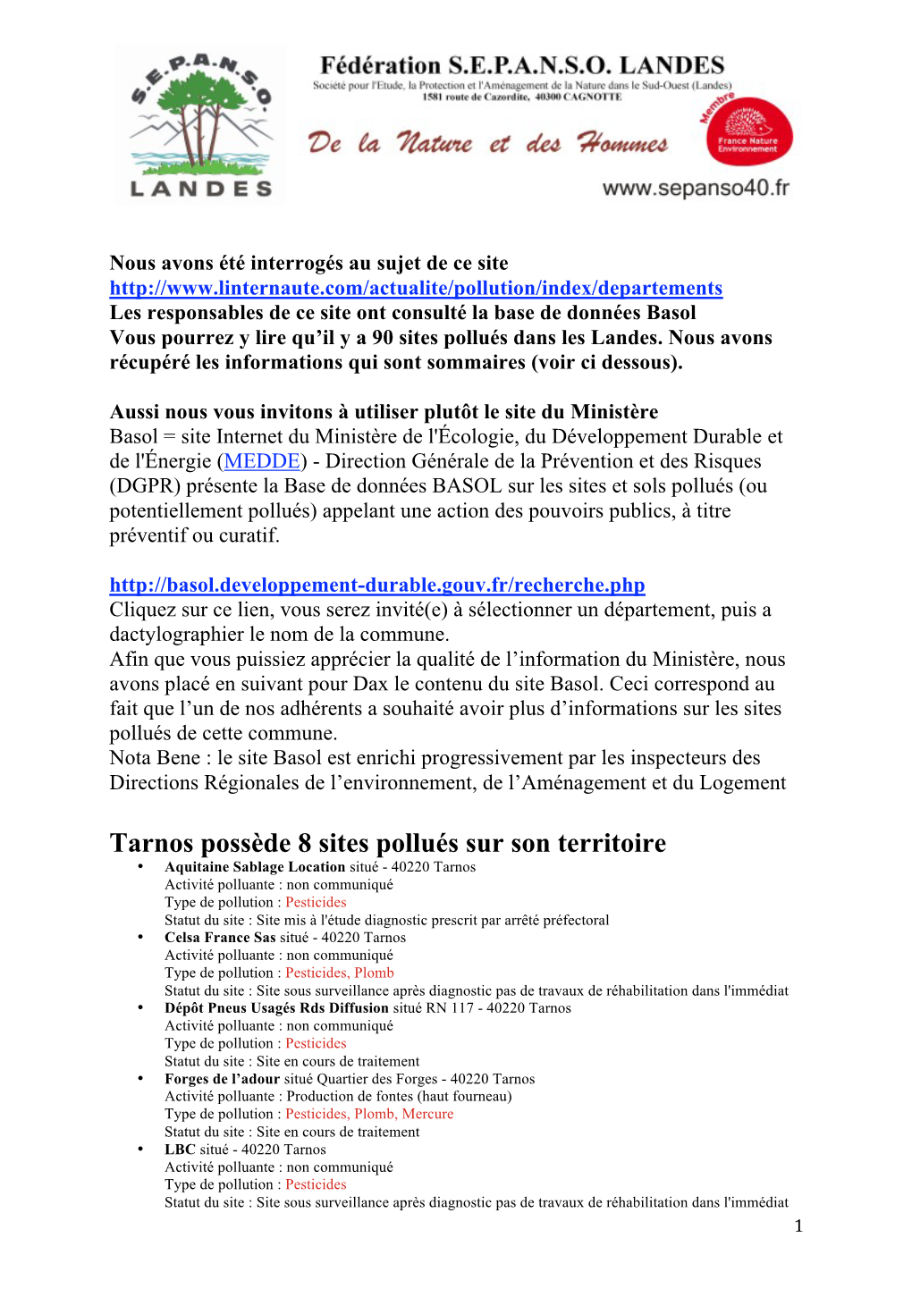 Tarnos Possède 8 Sites Pollués Sur Son Territoire