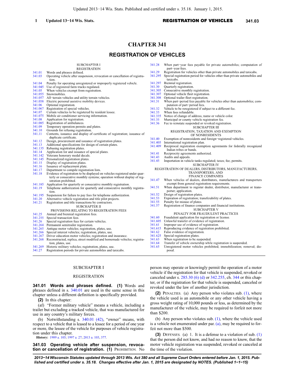 Chapter 341 Registration of Vehicles