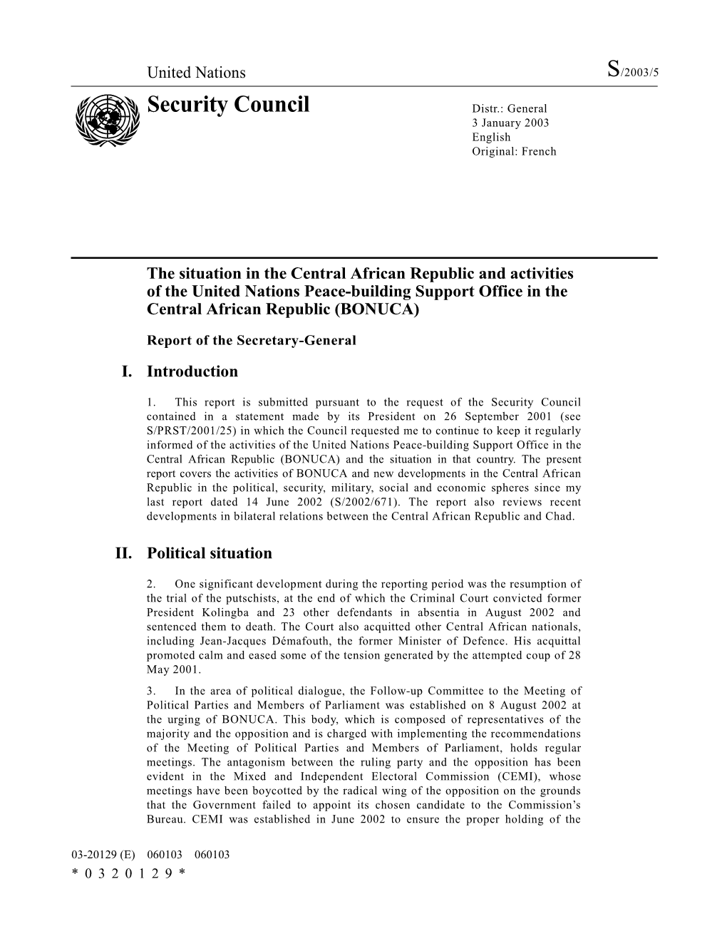 Security Council Distr.: General 3 January 2003 English